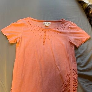 PEPIN size m short sleeve fishnet accent/sexy orange shirt